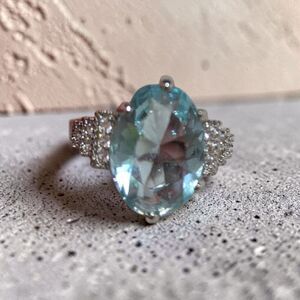 Blue Topaz Style Oval Ring Size 6 Sterling Silver CZ Accent Ring Light Blue Gem